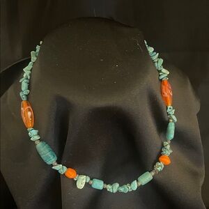 Turquoise and Orange Beaded Necklace